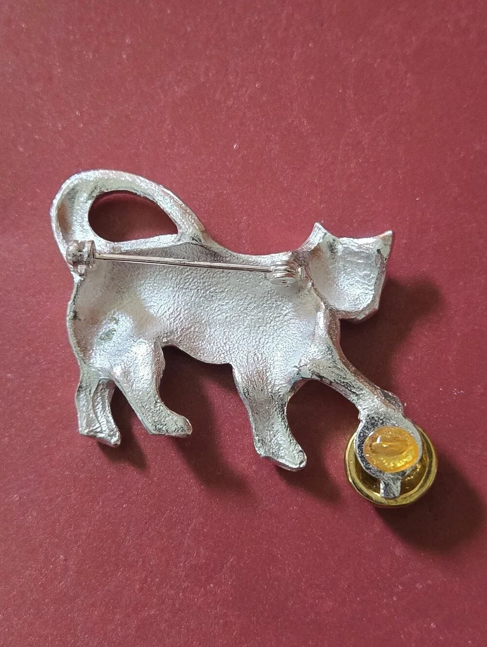 Cool Cat Brooch Silver Tone Cat With Gold Ball Brooch Cat Lady Jewelry